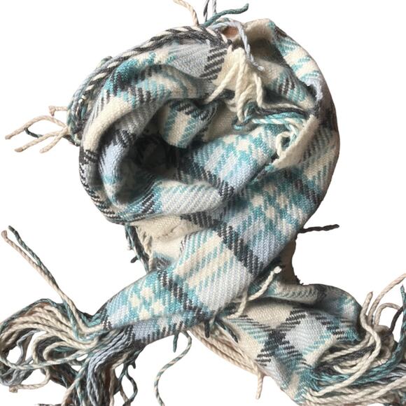 Banana Republic plaid fringe scarf lambswool cashmere vintage - Picture 2 of 5